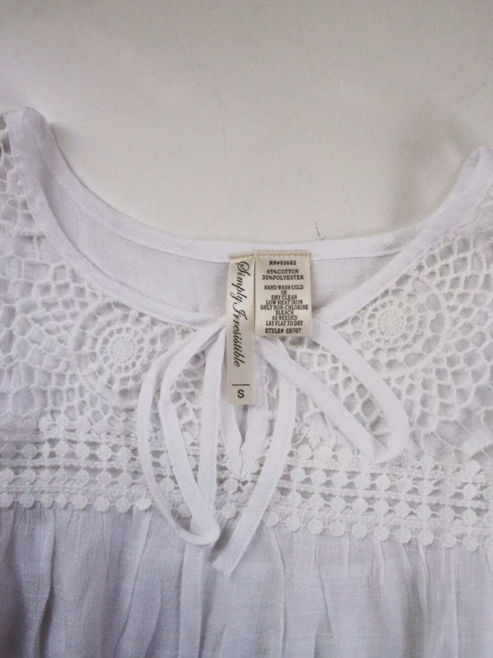 White Crochet Boho Top Flowy Tunic Dress Fairy Cottagecore Cotton Small S - Picture 3 of 7